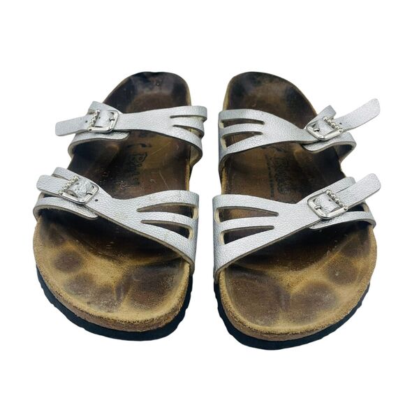 Birkenstock Birkis Size 40 US 9 Silver Moorea Granada Rhinestones Vegan 2 Strap - Picture 1 of 9